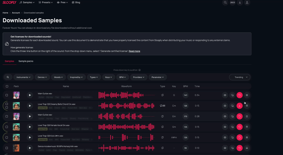 How to generate certified license for 1 sample